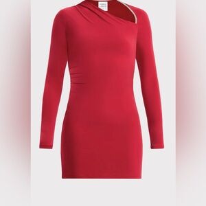 Herve Leger Red Crew Neck Long Sleeve Dress